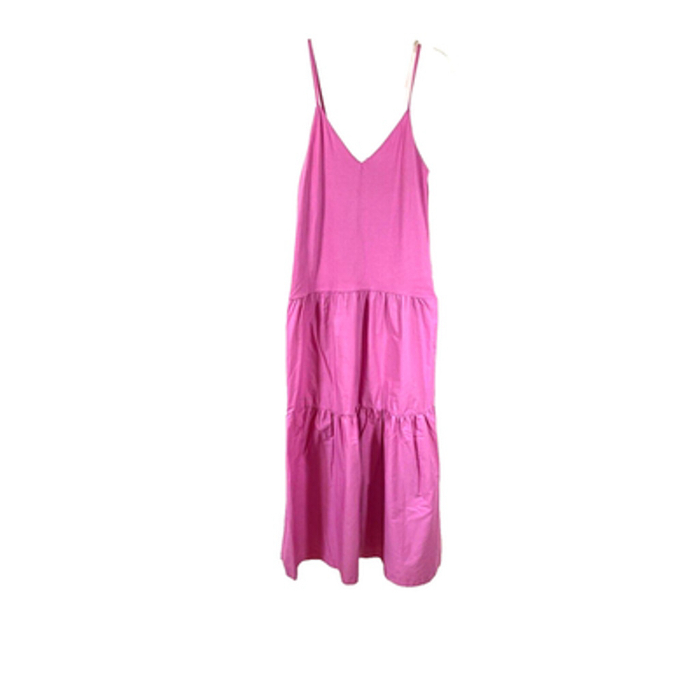 NWT Zara Maxi Dress Sz S Sleeveless V-Neck 100% Cotton Pink Tiered Combination